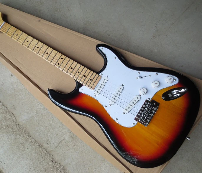 Фабричный магазин заката sunburst кленовый гриф ST с подписью 6 струн электрическая
