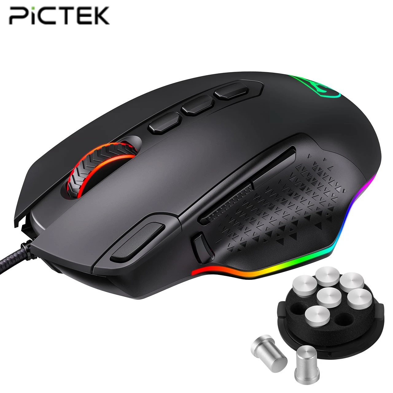Высококачественная оптическая профессиональная игровая мышь PICTEK, светодиодный с подсветкой 12000 DPI, эргономичный дизайн, 10 программируемых кнопок для LOL CS FPS - изображение