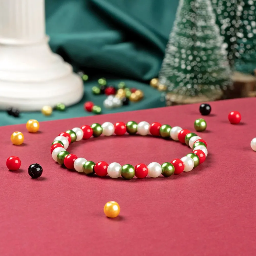 300pcs/Box Christmas Theme Baking Painted Glass Pearl Round Beads 6~7mm for Fashion jewelry making DIY Accessories Mix Color | Украшения и