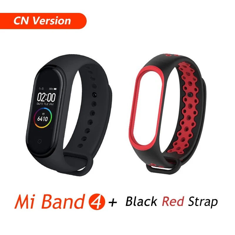 CN Add Black Red Xiaomi mi-браслет 4 музыкальный смарт-браслет mi Band 4 браслет пульсометр фитнес 135 мАч цветной экран Bluetooth 5,0 браслеты - Цвет: CN Add Black Red