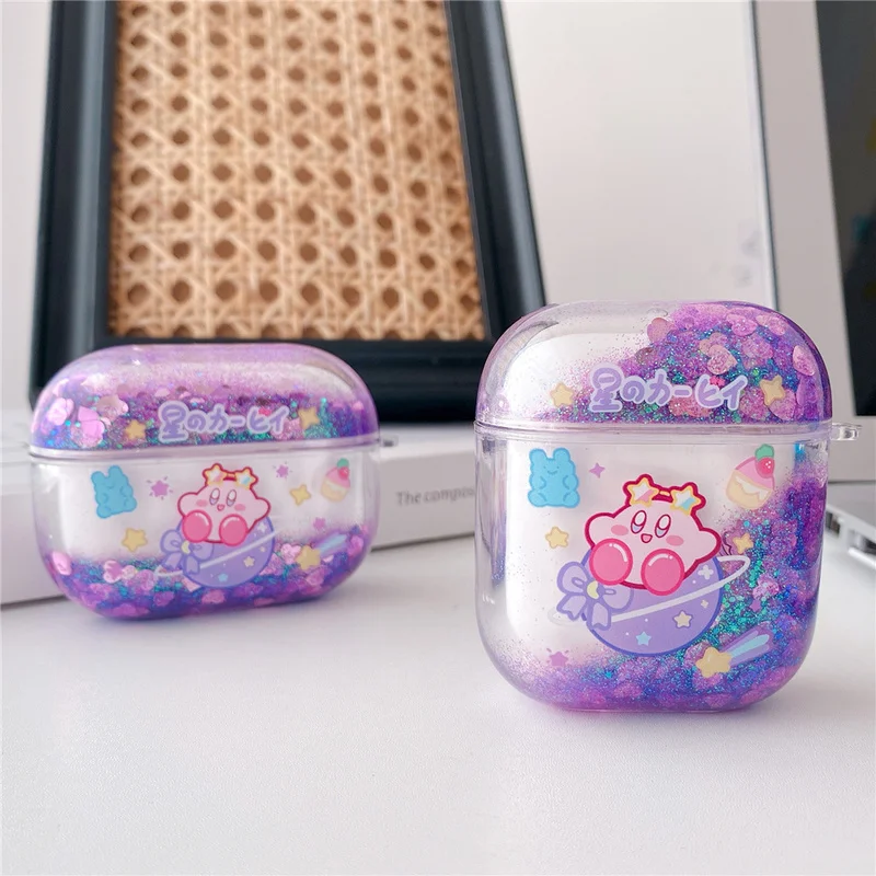 Милый чехол в стиле аниме для пучка Airpods 3 с флуоресцентными жидкими блестками
