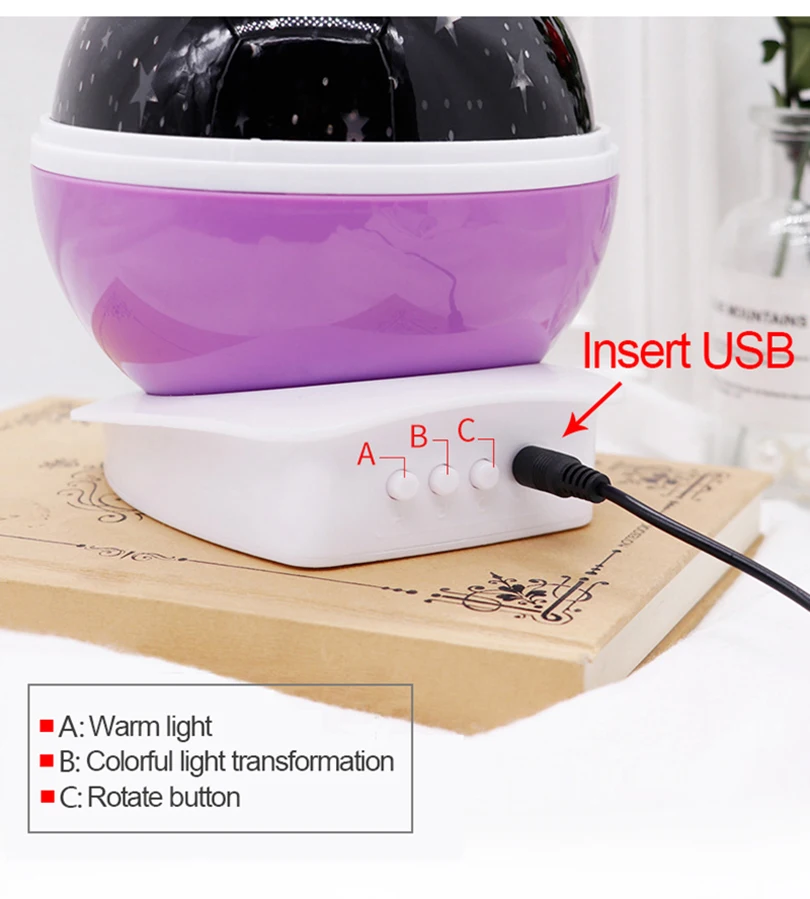 Светодиодный проекционный RGB светильник лампа с питанием от аккумулятора USB