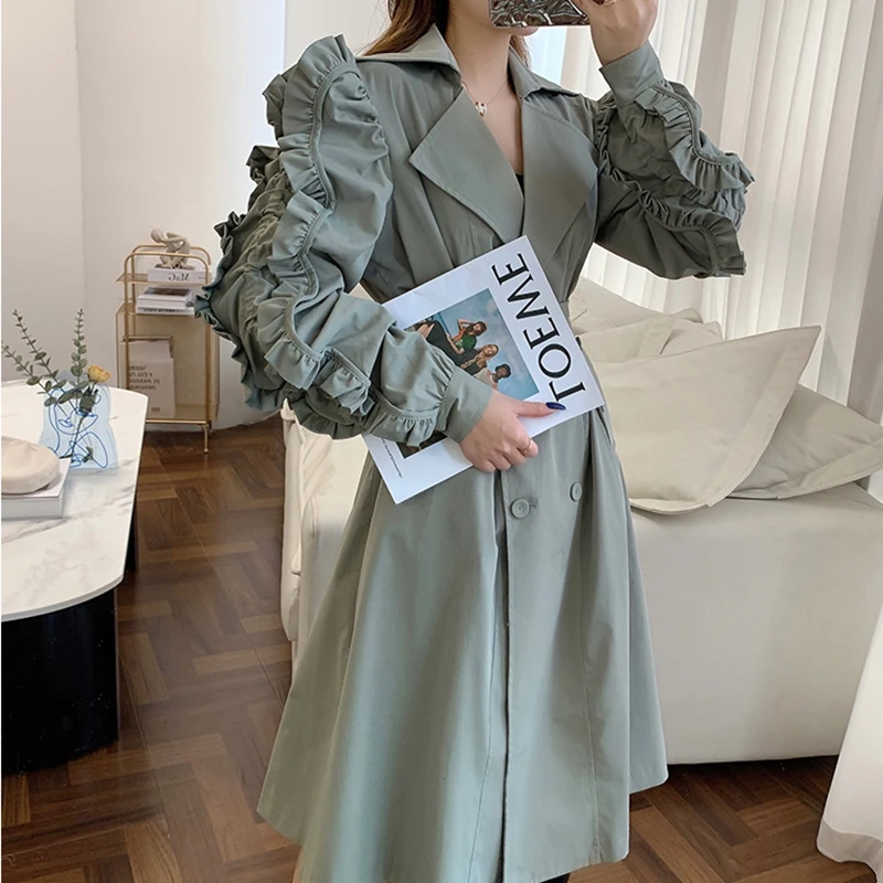 TWOTWINSTYLE корейский стиль лоскутные ветровки с оборками для женщин отворотом