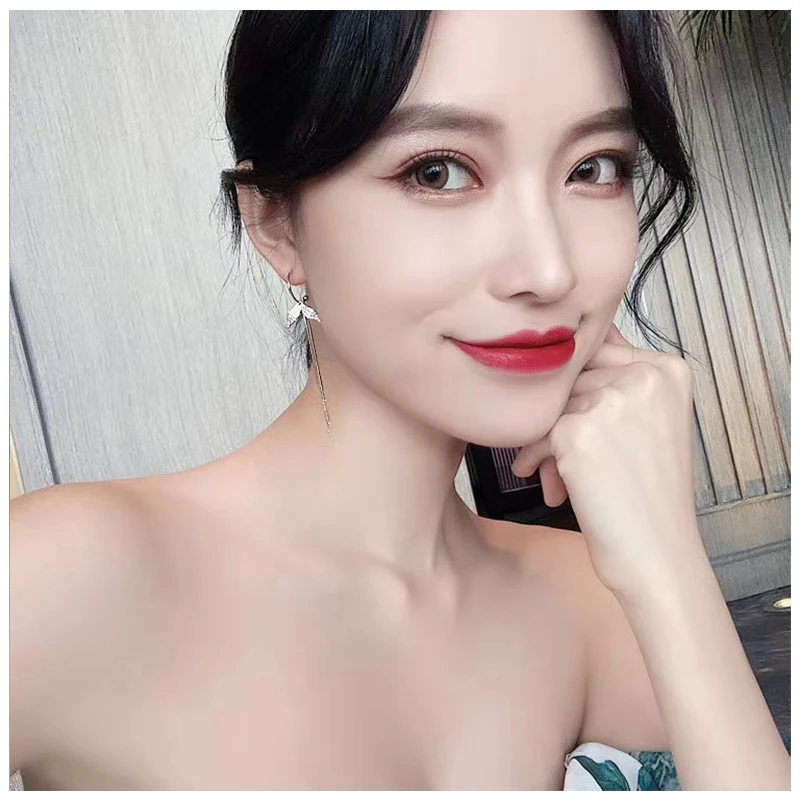 S925 silver needle simple temperament micro inlaid with fish tail long tassel earrings | Украшения и аксессуары