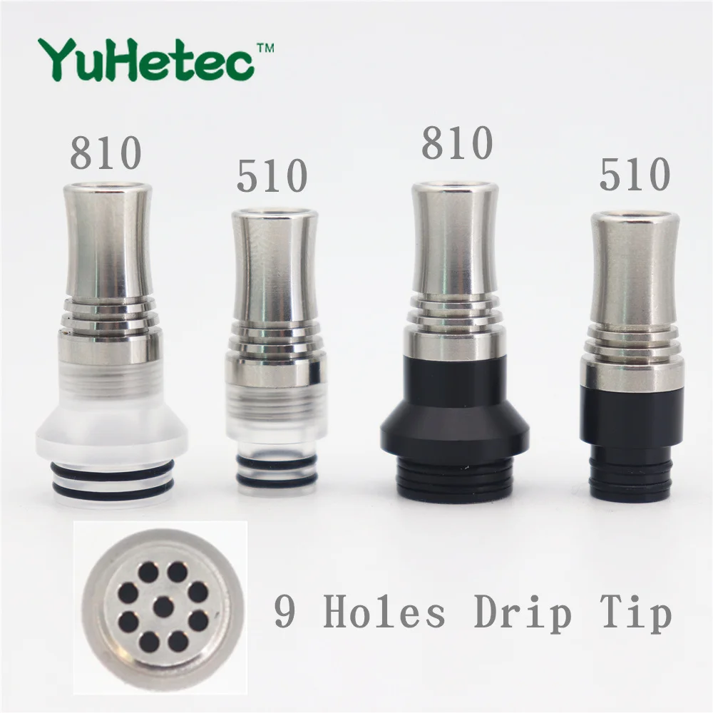 

YUHETEC 1pcs 810 510 9 Holes Long Drip Tip Prevent Eliquid From Slopping Mouthpiece For RDA RTA Tank 810 to 510 drip tip adapter