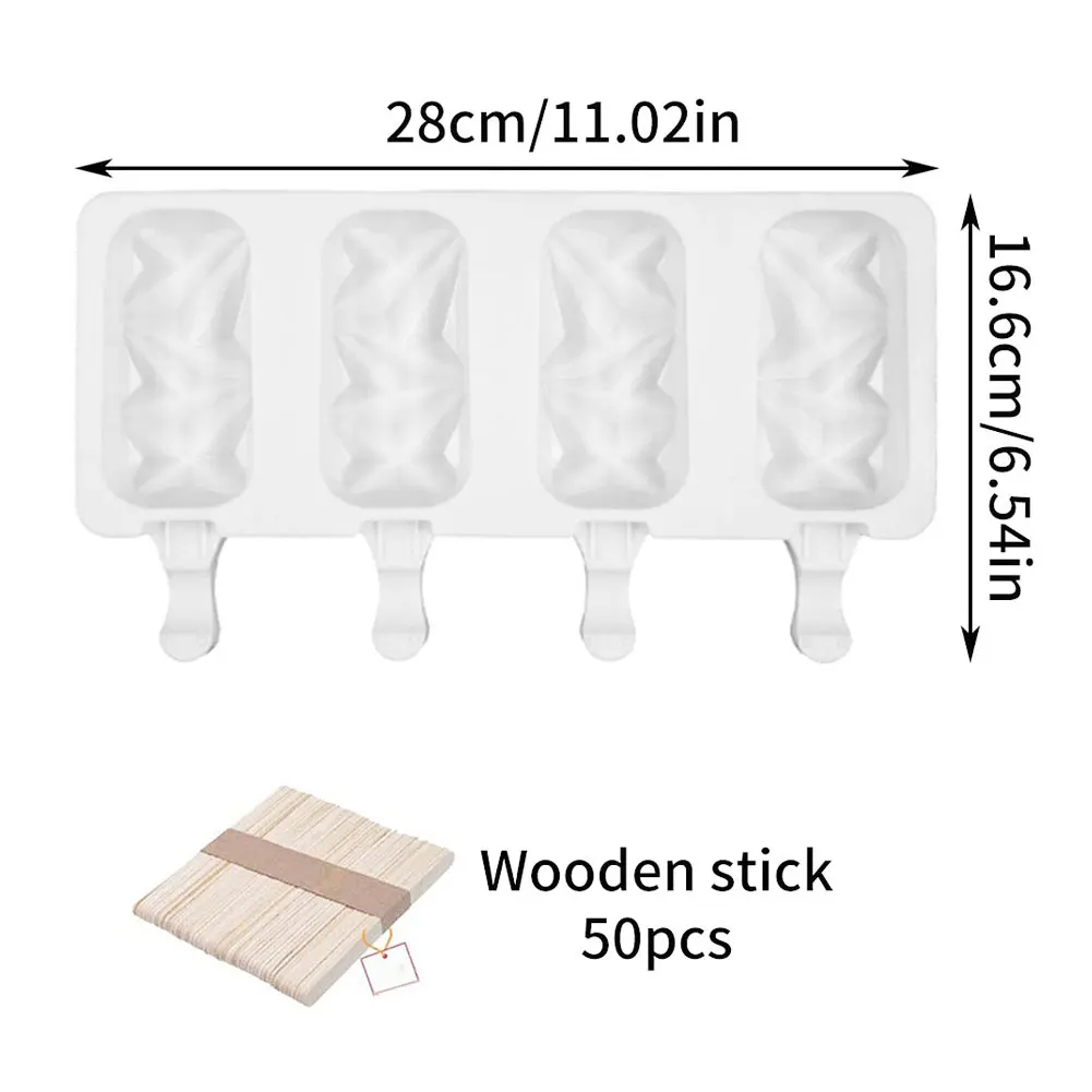 

4 Cell Non-Stick Silicone Ice Cream Molds Popsicle Mold DIY Homemade Dessert Freezer Fruit Juice Ice Pop Maker Mould with Sticks