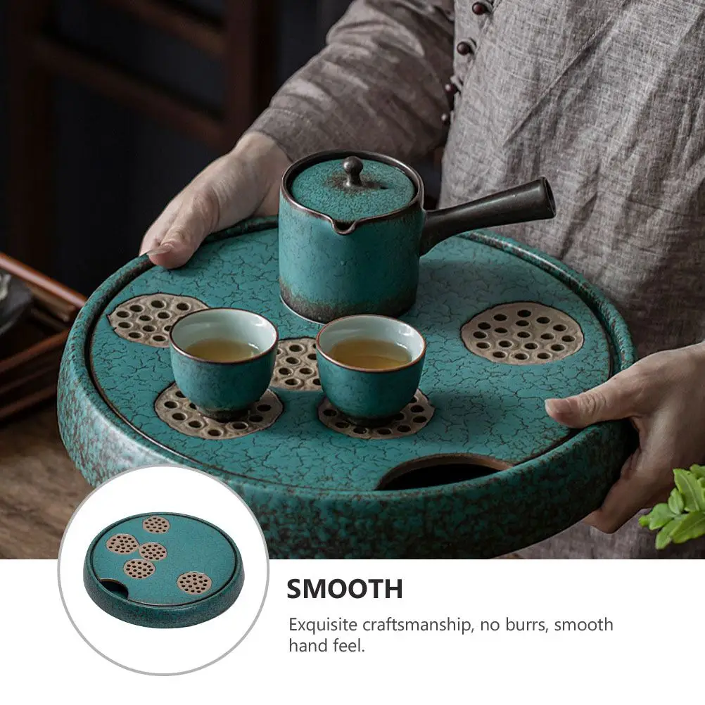 

Ceramic Round Teacup Tray Chinese Style Crackle Pattern Water Storage Tray Household Teaware Removable Tea Pot Base