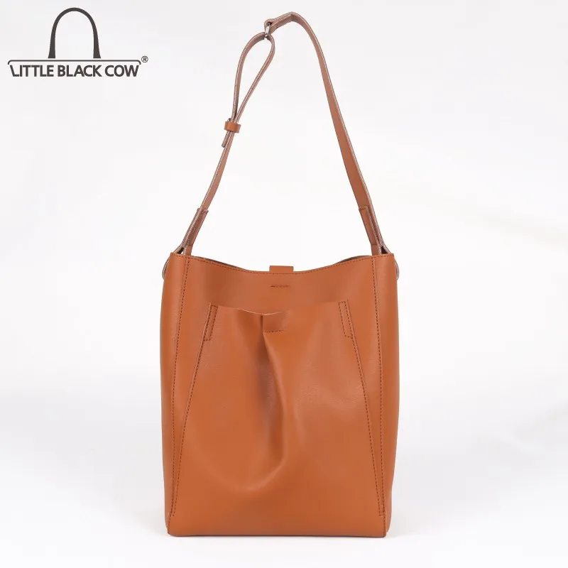 

Ladies Solid Color Large Capacity Bucket Bag Womens Casual Tote 2021 New Shoulder Handbag Soft Pu Leather Shopping Travel Bags