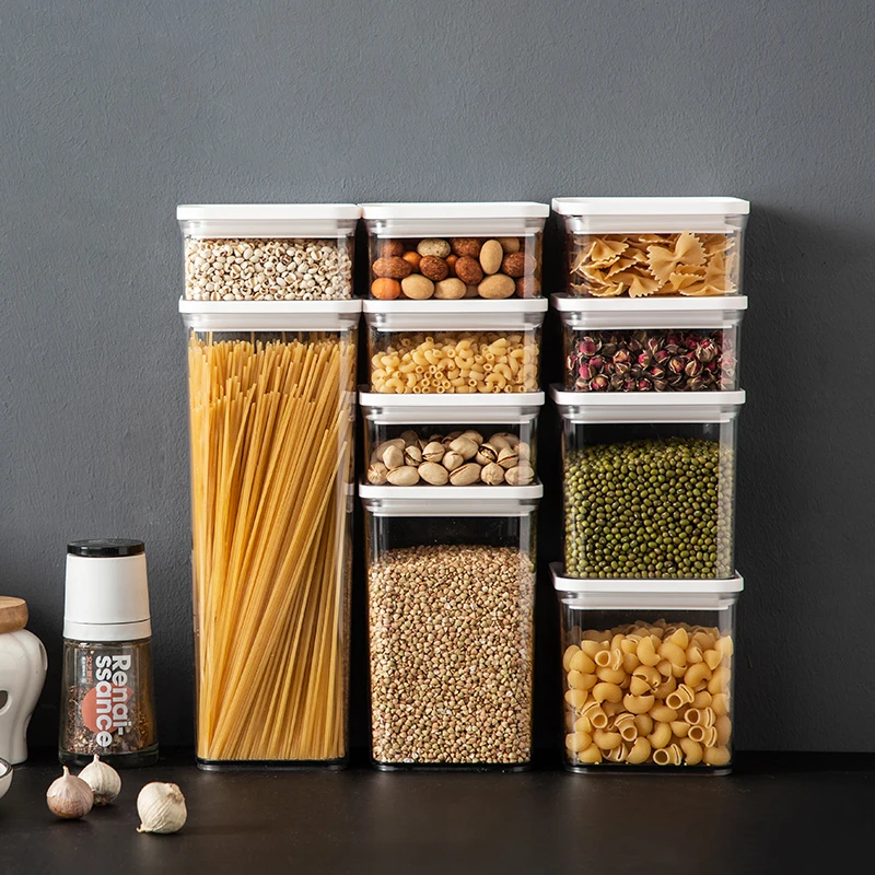 

Квадратная банка для хранения продуктов, пластиковые влагостойкие утолщенные банки для хранения, прозрачные экологически чистые предметы ...