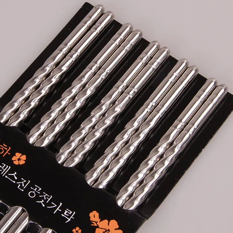 

5 Pairs Stainless Steel Square Chopsticks Chinese Stylish Healthy Light Weight Chinese Chopsticks Metal Non-slip Design Kitchen