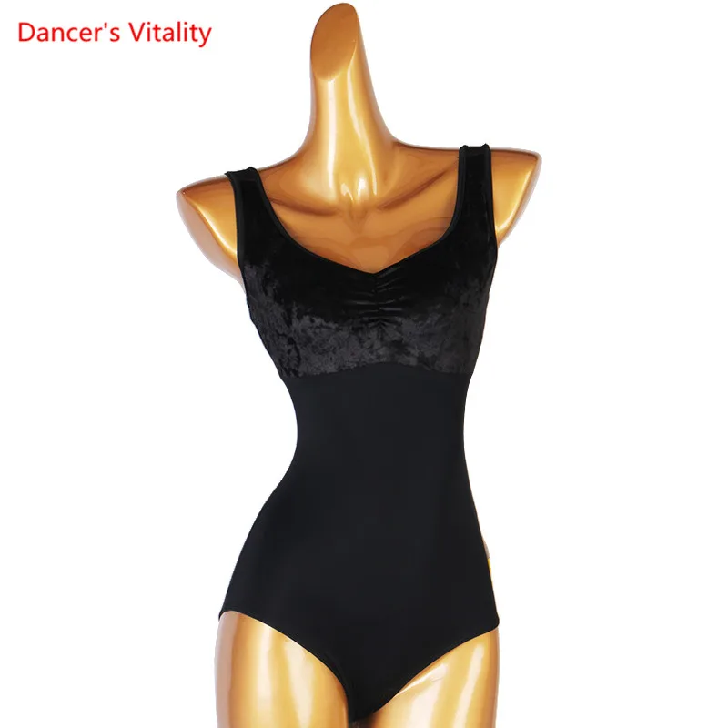 Latin Dance Body Suit Velvet Top Sleeveless Practice Clothes Profession Custom Child Adult Onesies Performance Clothing