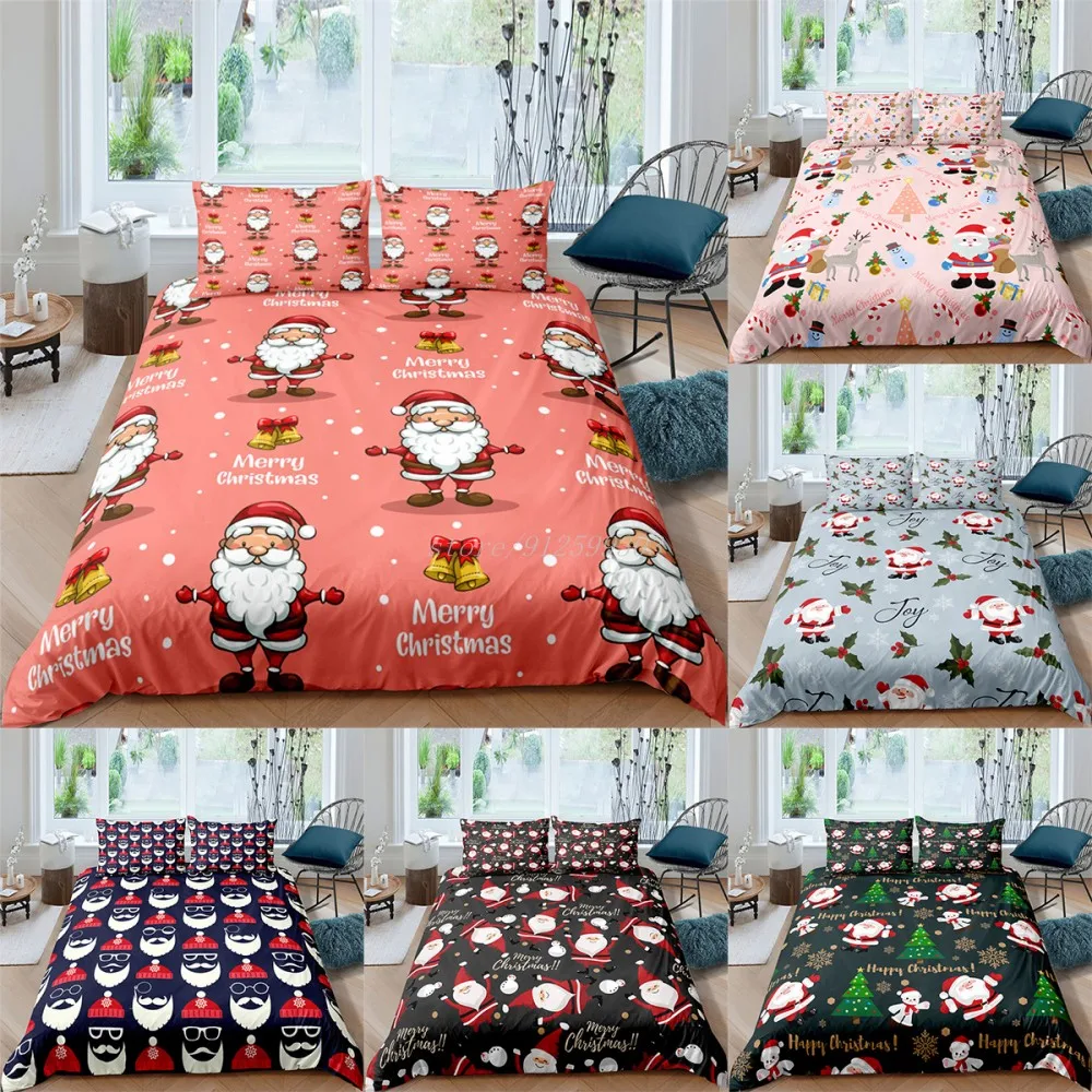 

3D Printing New Santa Claus Bedding Set Nordic Home Textiles Duvet Cover Pillowcase Single Double Queen King Size Merry Christma