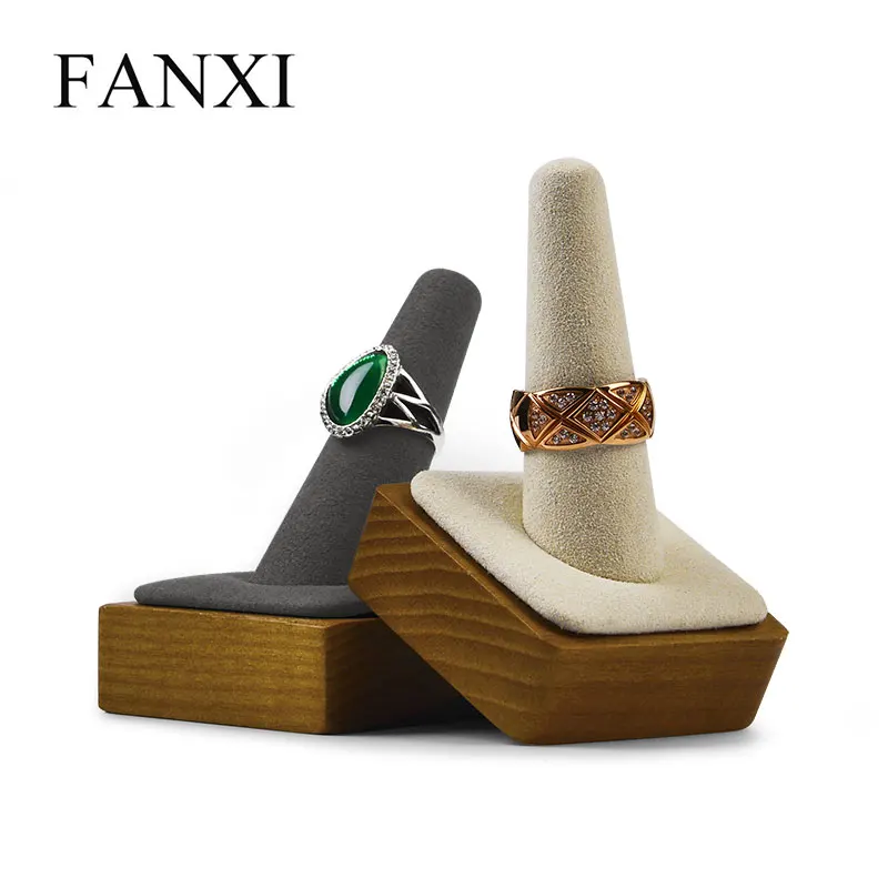 FANXI твердый деревянный держатель для колец с микрофиброй в форме пальца