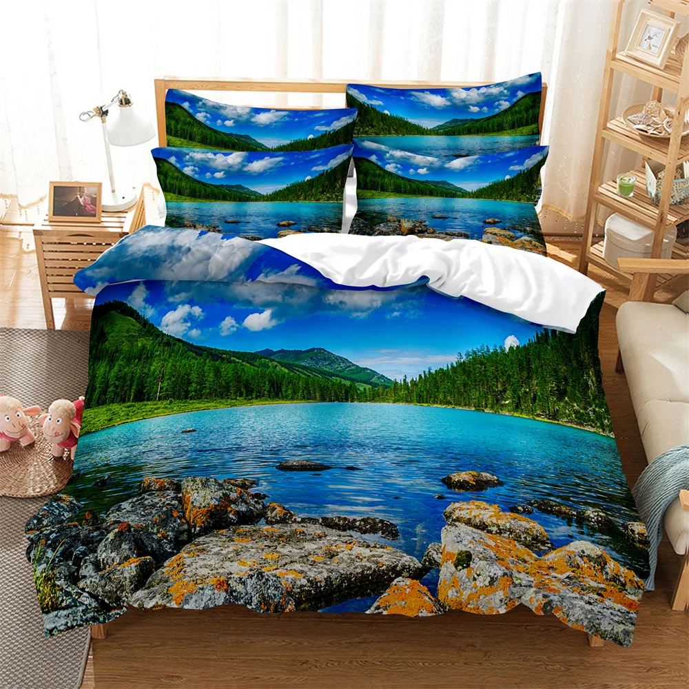 3D Landscape Painting Bedding Set Queen Bedding Home Textiles Set Bedclothes Santa Duvet Cover Set Juego De Cama duvet cover set