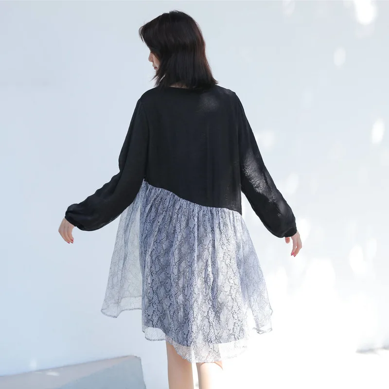 Женское шифоновое платье LANMREM свободное с высокой талией и круглым вырезом