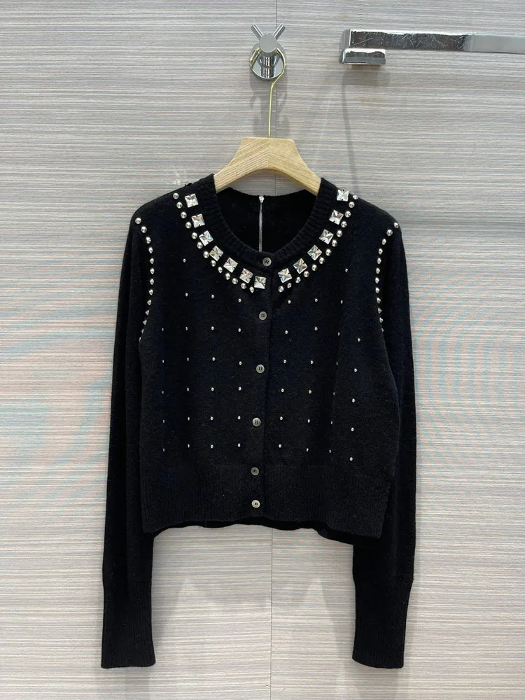 

Женский кардиган с круглым вырезом, вязаный Однотонный свитер из 70% шерсти, зима 2021