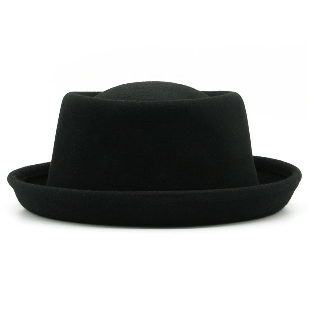 

100% Wool Felt Pork Pie Hat Women Men Fedora Curved Brim Crushable Woolen Hats