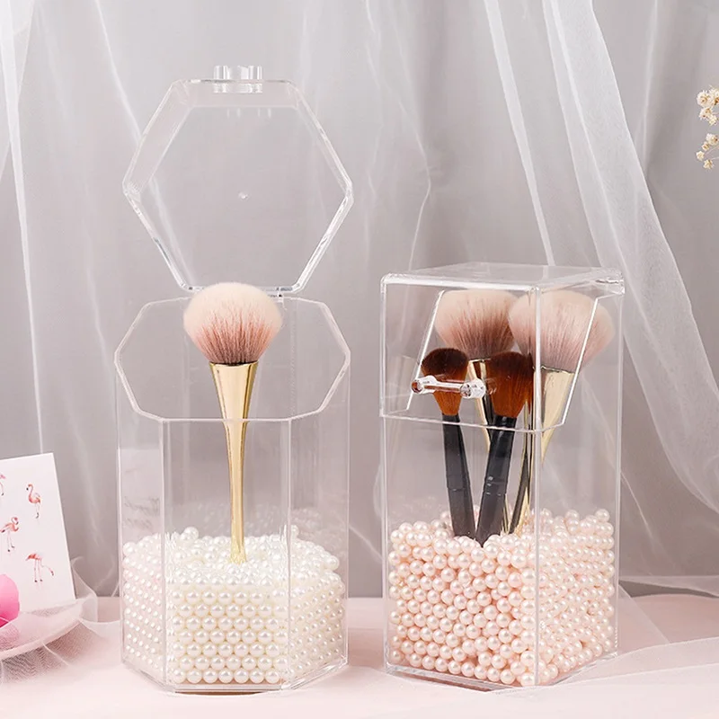 Pearl Clear Acrylic Cosmetic Makeup Tools Organizer Lipstick Storage Container Dustproof Brush Bucket Women Gifts | Дом и сад