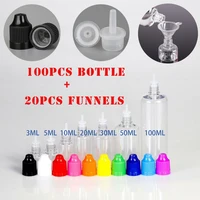 100pcs 5ml10ml15ml20ml30ml50ml100ml empty plastic pet e liquid dropper bottles juice eye bottle long tip cap w funnel