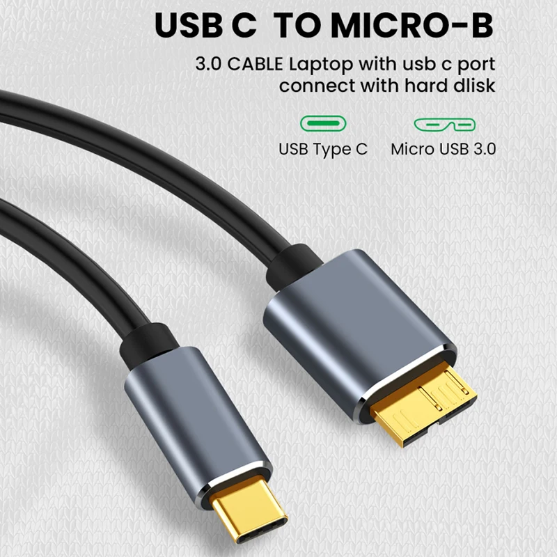 

Кабель Micro B USB C 3,0, кабель Type-C к USB 3,0 Micro B, кабельный разъем 5 Гбит/с, внешний кабель для жесткого диска, компьютера