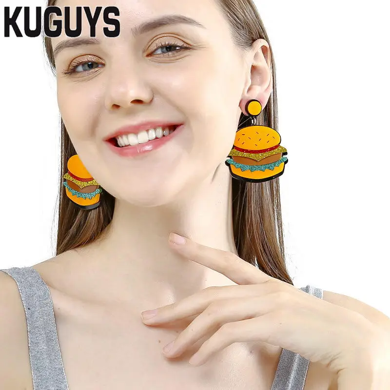 EARRING KUGUYS милые летние сережки-палочки для мороженого для женщин, блестящие акриловые длинные серьги-капли, модные ювелирные изделия, трендовые аксессуары - Окраска металла: EARRING