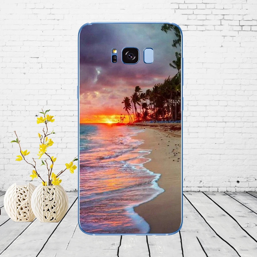 235D summer Beach Scene at Sunset on sea Palm Tree Soft Silicone Cover Case for Samsung Galaxy S6 S7 edge S8 S9 S10 plus A70 A50 | Мобильные