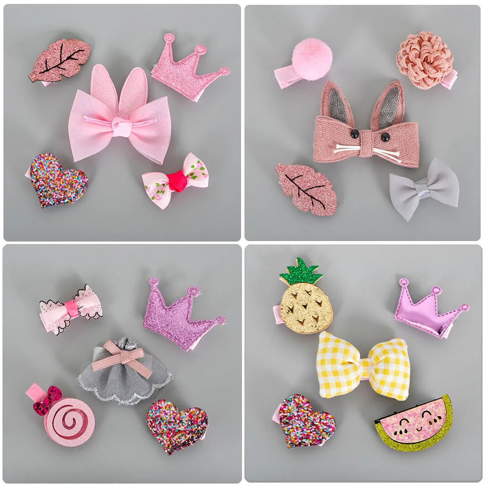Children's hairpin set hair accessories 5PCS/SET baby flowers bow side clip girls crown all-inclusive cloth side clip