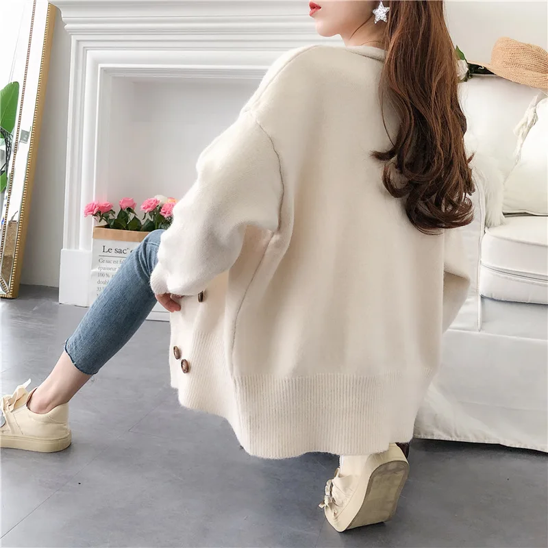 

Fashion INS Autumn Plain Long Sleeve Soft Knitted Sweater Trend College Women Loose Casual Double Breasted Cardigan Tops