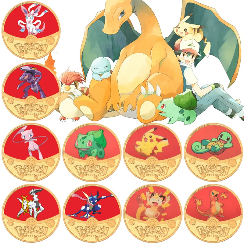 

10Styles Pokmon Commemorative Coins Kawaii Cartoon Anime Fiugres Pokemon Charmander Commemorative Badge Kids Toys Christmas Gift