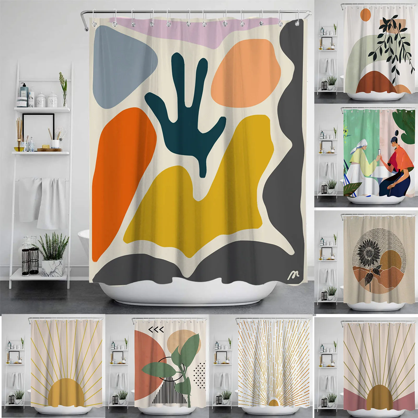 

High Quality Plant Printing Bath Curtain Nordic Style Cartoon Graffiti Printed Home Decoration Bathroom Curtains 180cmx180cm