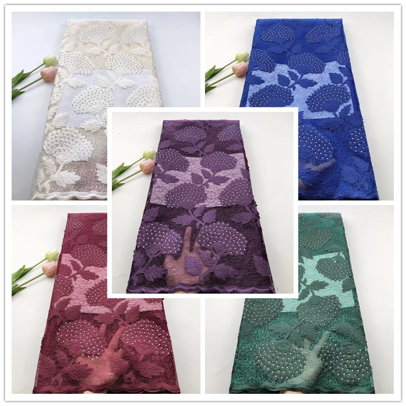 

New Africa Lace Fabric Laser embroidery with stones Nigeria High Quality Double layer mesh Fabric Used for women Wedding dress