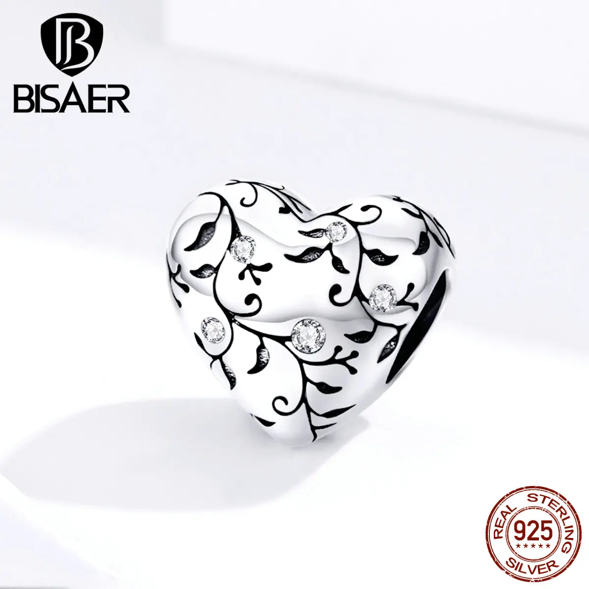 Горячая Распродажа, серебряные бусины 925 пробы, любовь, сердце, форма, амулеты, листья дерева, подходят для женщин, браслеты, сделай сам, ювелирные аксессуары ECC1323