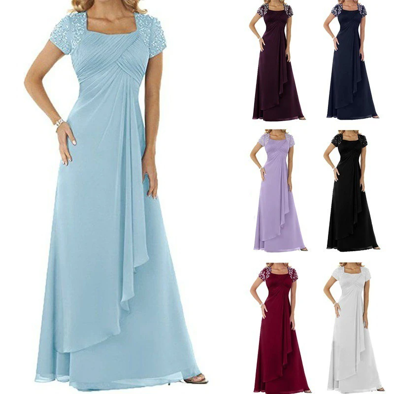 Вечерние платья для женщин размера плюс с коротким рукавом квадратное платье