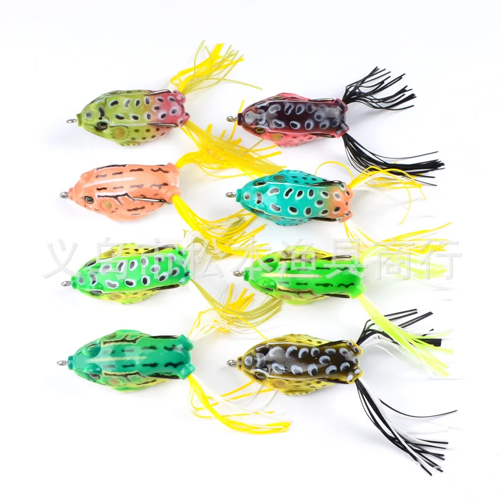 

8pcs/lot Frog Bait Fishing lures Tackle Lifelike Soft Rubber Ray frog 60mm 13.5g Top-water Enticement Silicone Lure Carp Wobbler