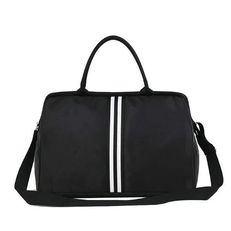 Black 03 With Strap Женская дорожная сумка, выходные спортивные фитнес-сумки, мужские/женские сумки, сумка через плечо, унисекс, сумки на плечо, полосатая пляжная сумка LGX106 - Цвет: Black 03 With Strap