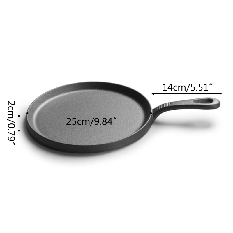 

25cm Cast Iron Pancake Pan Non-stick Barbecue Steak Ham Meat Frying Plate Home Camping Cookware