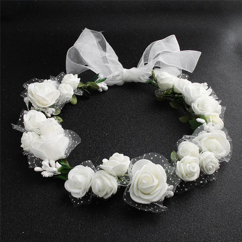 

Women Bezel Flowers Head Girls Flower Crown Wreath Wedding decoration Bridal Hair Accessories Double Foam Rose Floral Headband