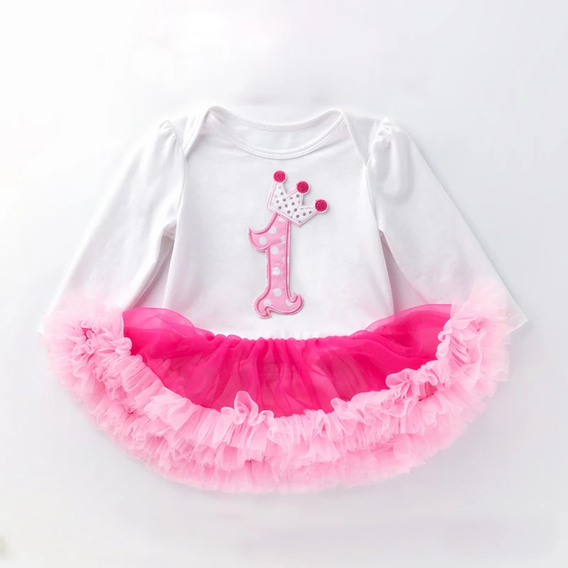 

2021 My First Birthday New Born Tutu Dress Long Sleeve Toddler Babies Princess Clothes Kids Fashion Tops Infant Jumpsuit Outfits
