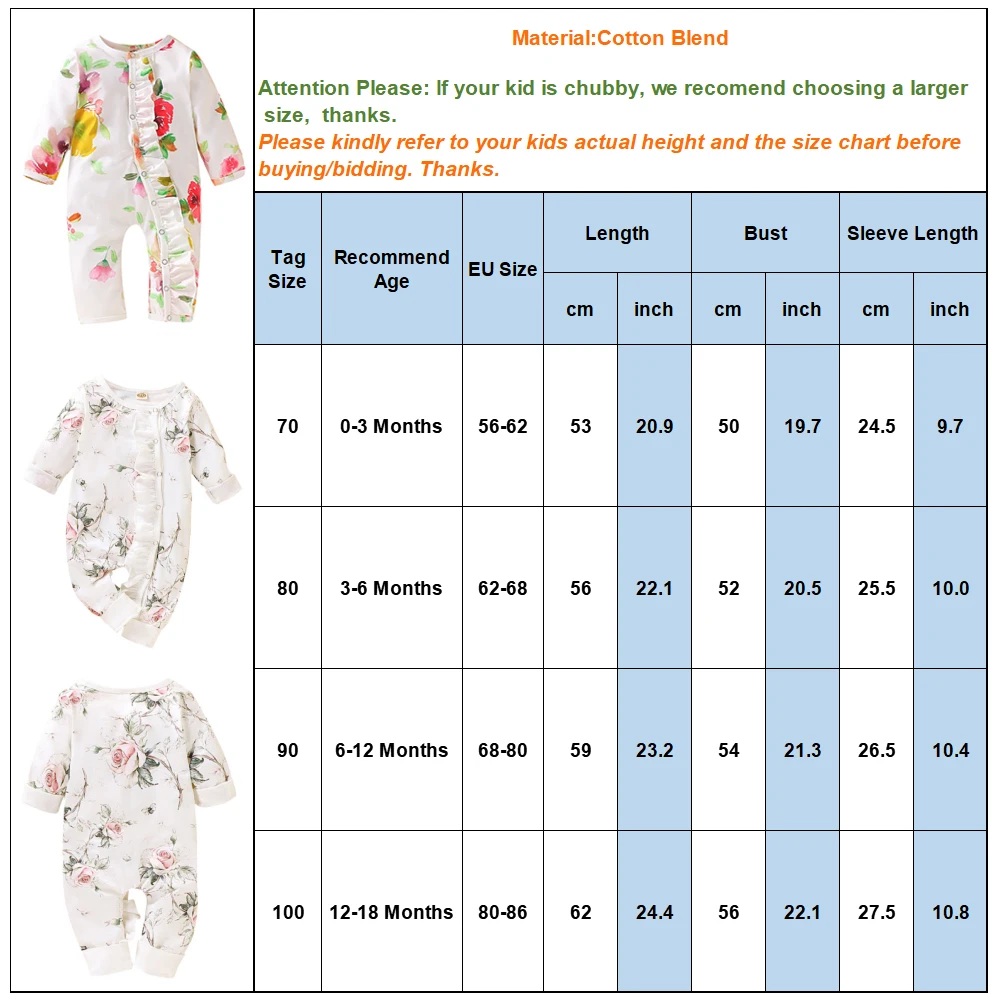

Newborn Baby Girls Floral Print Irregular Rompers Long Sleeve Round Neck Clothing Infantis Girls Cotton Overalls Costumes D30