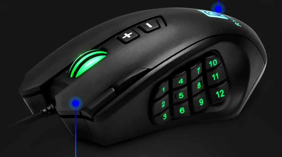 Rocketek Проводная игровая мышь USB 16400 dpi 16 кнопок лазерная программируемая игровая мышь с подсветкой эргономичная для ноутбука