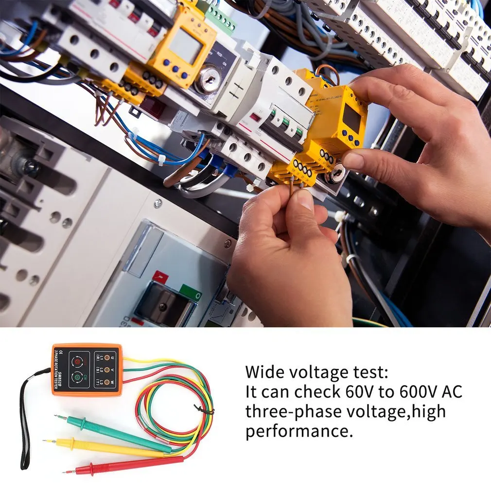 SM852B 3 Phase Rotation Tester Digital Indicator Detector LED Buzzer Sequence Meter Voltage 60V~600V AC | Инструменты