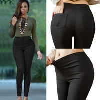 casual high waist women cotton pants with pockets stretchy slim solid color pencil trousers fashion skinny long pant plus size
