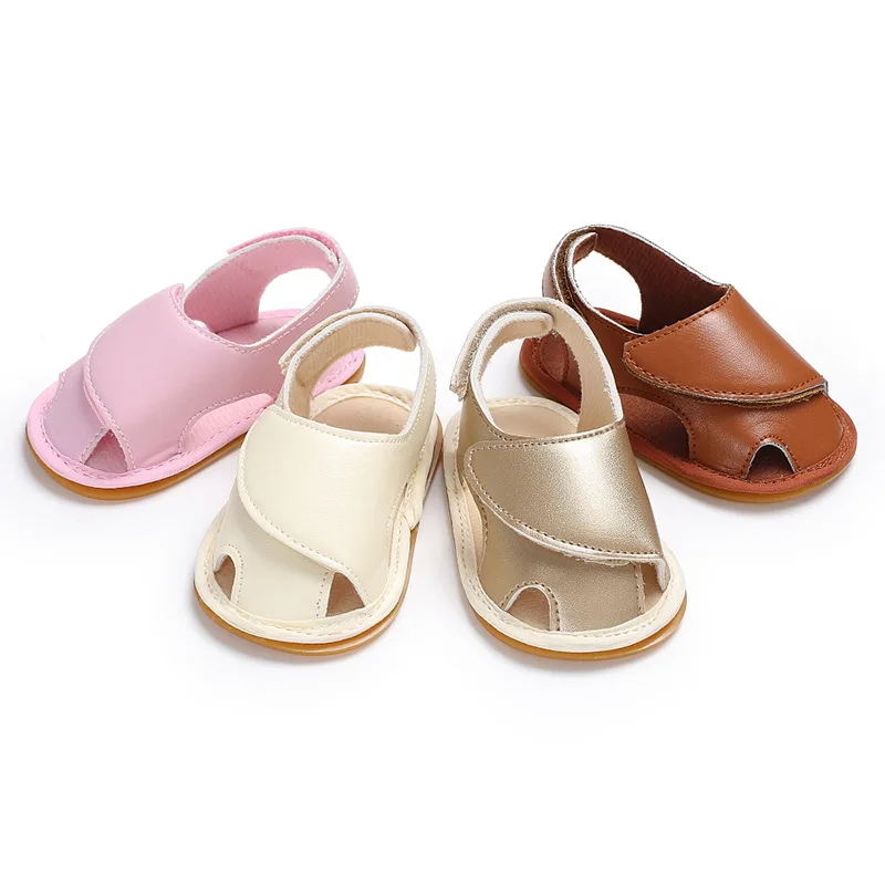 

Men and women baby PU leather newborn baby fashion magic stickers solid color hollow children first walker soft bottom shoes
