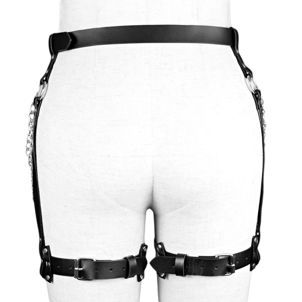 

2021 Female Leather Thigh Harness Metal Chain Garter Belt Bondage Lingerie Hot Selling Adjustable Suspenders Belts Punk Goth
