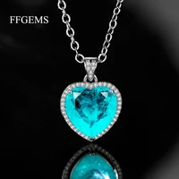 ffgems silver created moissanite paraiba tourmaline gemstone diamond heart big pendant necklace fine jewelry wholesale for women