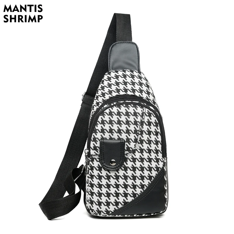 

Women Chest Bag Fashion Chest Pack for Ladies Casual Houndstooth Shoulder Bag Canvas Messenger Bag Classic Crossbody Bag 2021