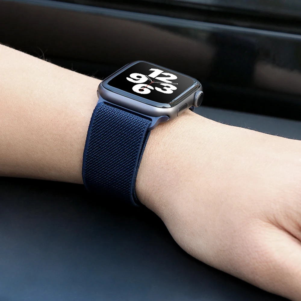 Регулируемый эластичный нейлоновый ремешок Solo Loop Scrunchie для браслета Apple Watch 44 мм 40 мм 38 мм 42 мм iWatch серии 6 5 watchband on.