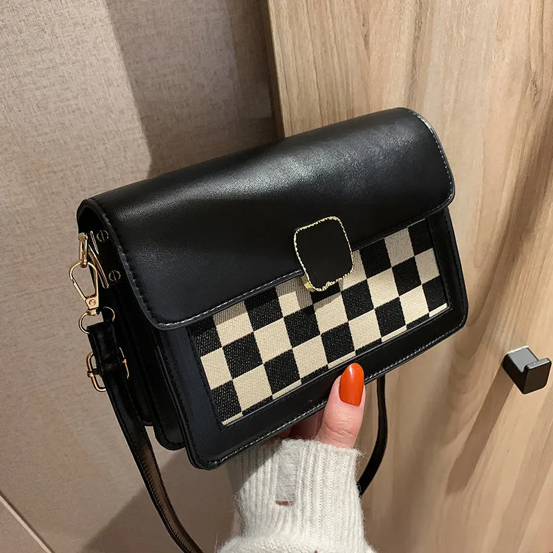 

Шахматная дизайнерская сумка на плечо для женщин, маленький кошелек из искусственной кожи с клапаном, квадратные дамские сумочки через пле...