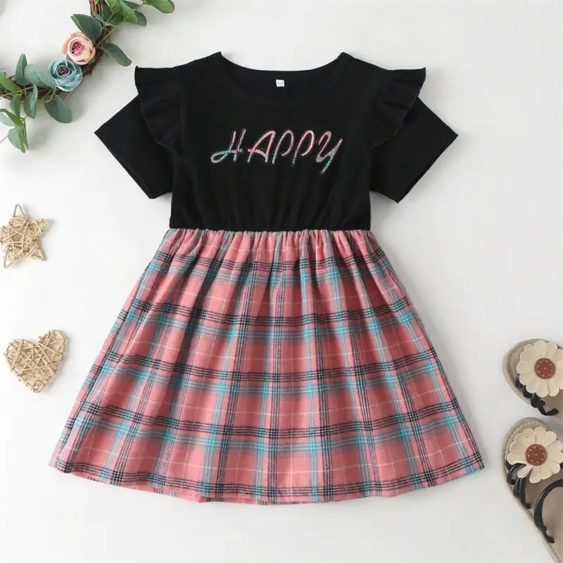 

Girl Dress 2020 Toddler Kid Baby Girl Summer Dress Short Sleeve Princess Party Casual Plaid Dress Sundress