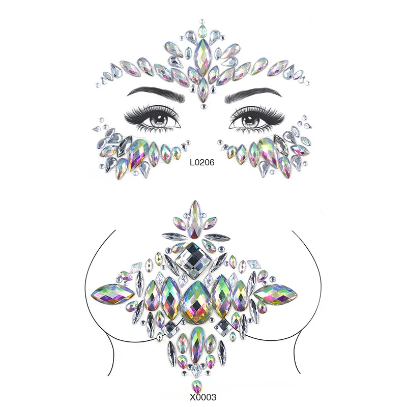 Ювелирные украшения для лица груди Хрустальный драгоценный камень наклейки